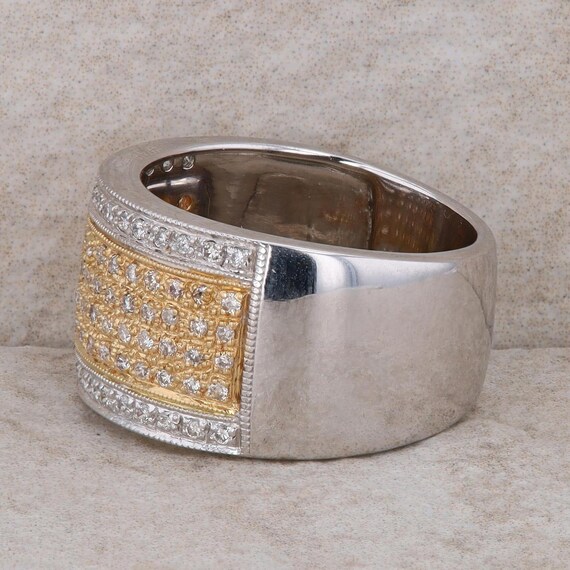 14k Two-Tone Wide Diamond Band - image 2