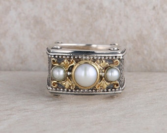 Vintage Konstantino Silver Ring Filigree Gold Toned Accents Sterling Size 9 1 4 Etsy