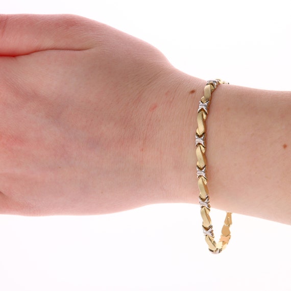 14k White and Yellow Gold X Link Bracelet - image 4