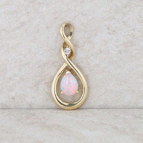 10k Yellow Gold Diamond and Pear Opal Twist Penda… - image 1
