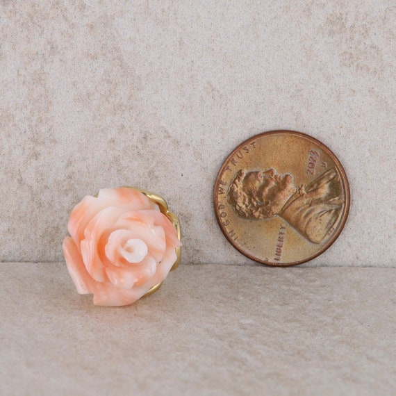 14k Yellow Gold Rose Painted Resin Floral Stud Ea… - image 4