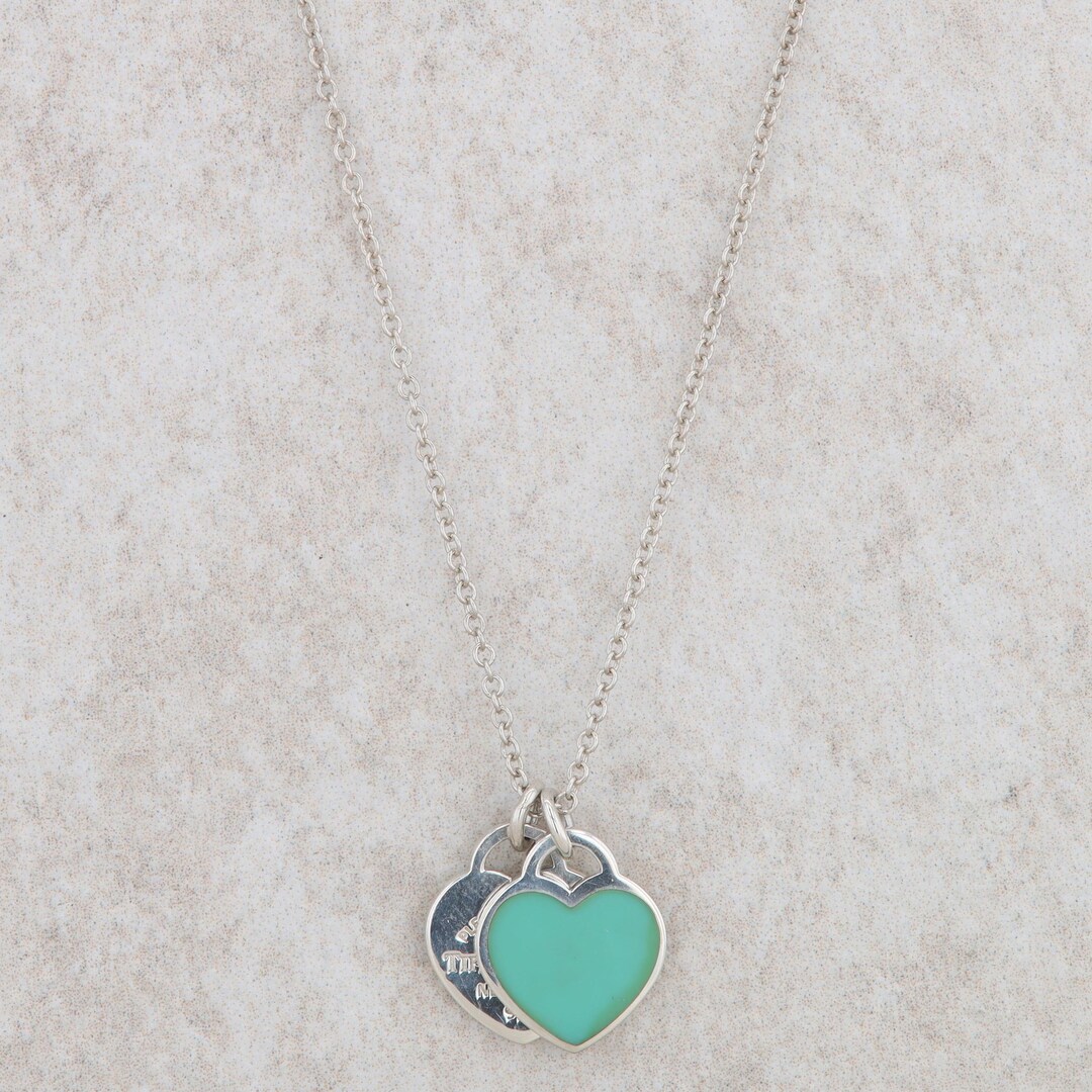 Sterling Silver Tiffany & Co Double Heart Tag Mini Necklace - Etsy