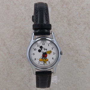 Ladies Lorus Quartz Disney Mickey Mouse Watch With Black Leather Band
