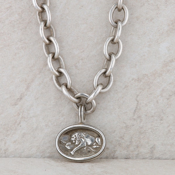 Slane and Slane Sterling Silver Cable 16" Necklace With Lion Pendant