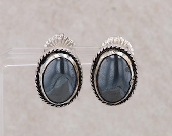 Sterling Silver Hematite Oval Stud Earrings