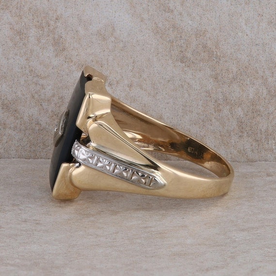 10k Two Tone Onyx and Diamond Ring - image 2