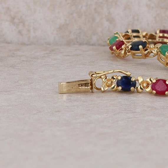 14k Yellow Gold Ruby, Sapphire and Emerald Bracel… - image 3