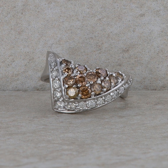 14k White Gold White Diamond & Brown Diamond Ring - image 1