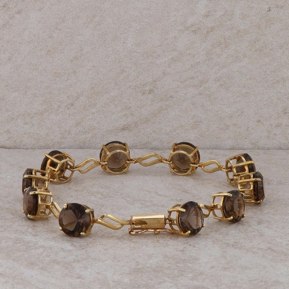 10k Yellow Link and Smoky Quartz Bracelet - image 3