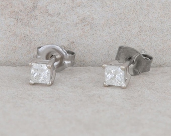 14k White Gold Princess Cut Diamond Stud Earrings