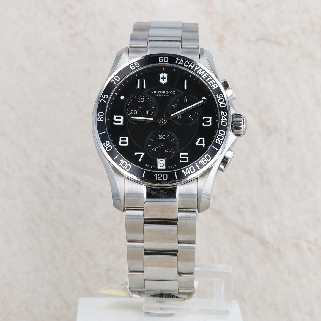 Swiss Army Victorinox Men s Stainless chrono Classic Black Dial Watch 241494 Etsy Australia