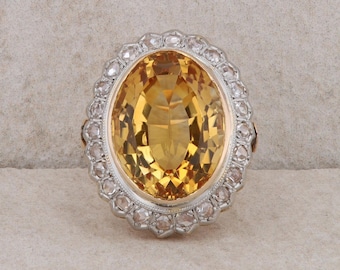 18k Yellow Gold Citrine and Diamond Halo Ring