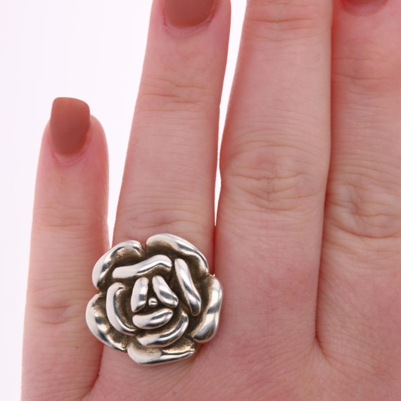 Sterling Silver Rose Flower Fashion Ring - image 5