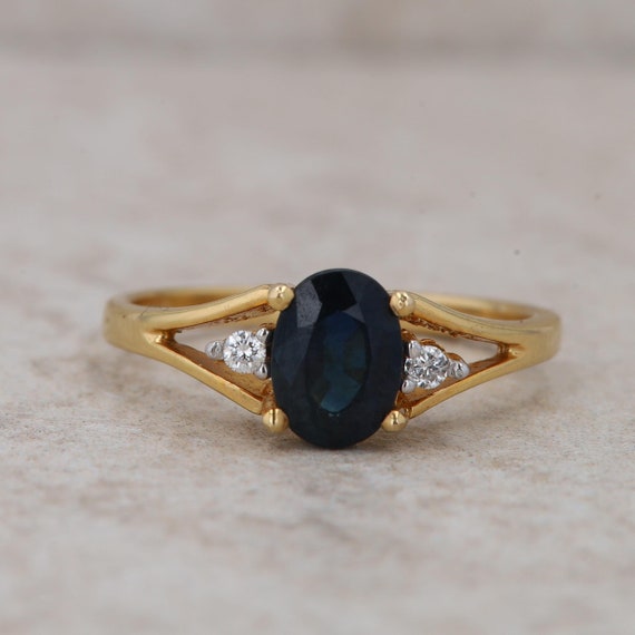 14k Yellow Gold Sapphire and Diamond Ring - image 1