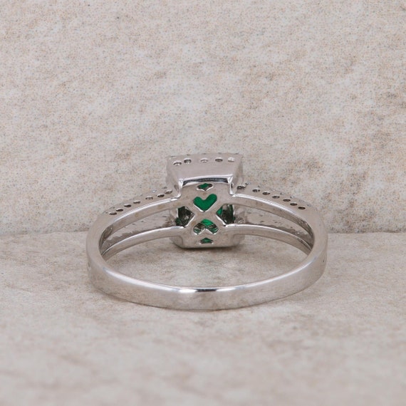 14k White Gold Emerald and Halo Diamond Ring - image 3