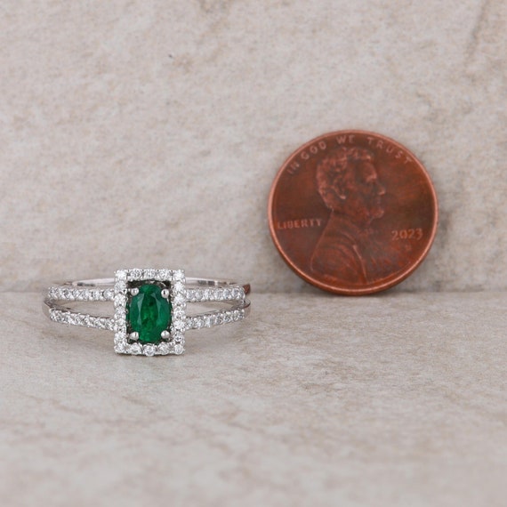 14k White Gold Emerald and Halo Diamond Ring - image 6