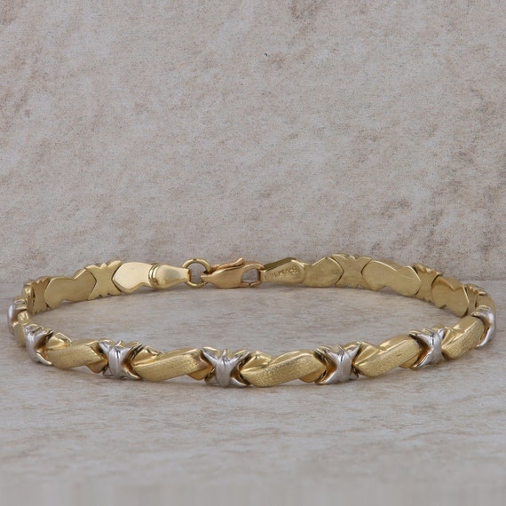 14k White and Yellow Gold X Link Bracelet - image 1