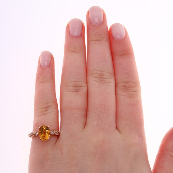 14k Rose Gold Citrine and Diamond Ring - image 7