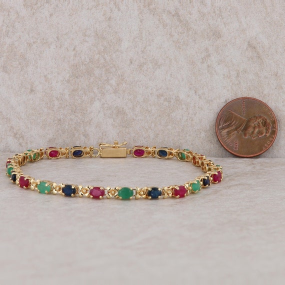 14k Yellow Gold Ruby, Sapphire and Emerald Bracel… - image 5