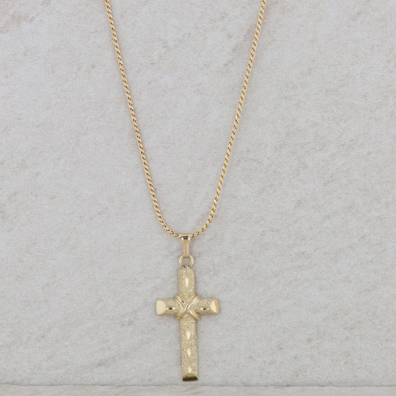 14k Yellow Gold Textured Cross Necklace 6.6g