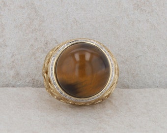 14k Yellow Gold Tigers Eye and Diamond Freeform Ring