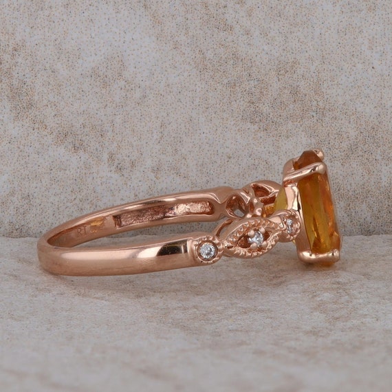 14k Rose Gold Citrine and Diamond Ring - image 2