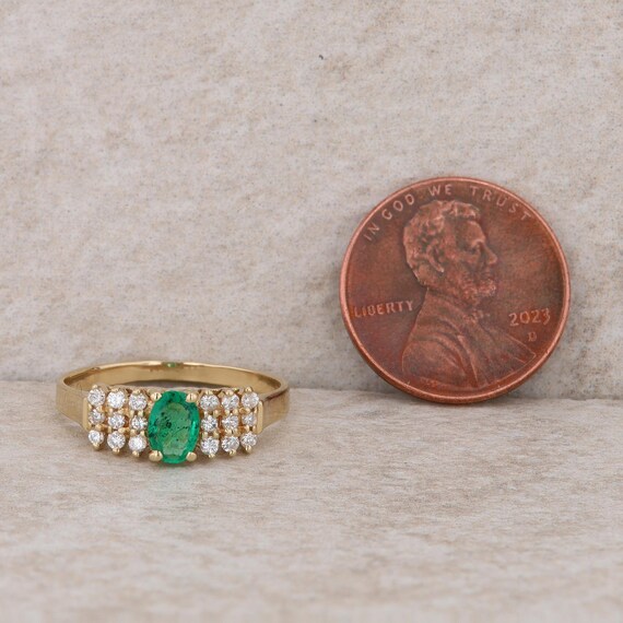 14k Yellow Gold Emerald and Diamond Row Ring - image 6