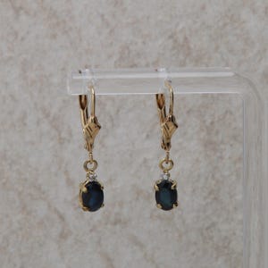 10k Yellow Gold Oval Sapphire and Diamond Dangle Earrings