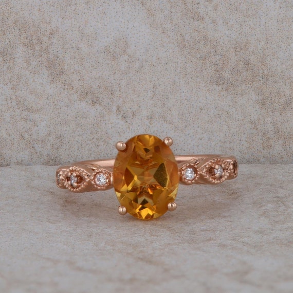 14k Rose Gold Citrine and Diamond Ring - image 1