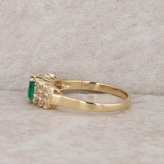 14k Yellow Gold Emerald and Diamond Row Ring - image 2