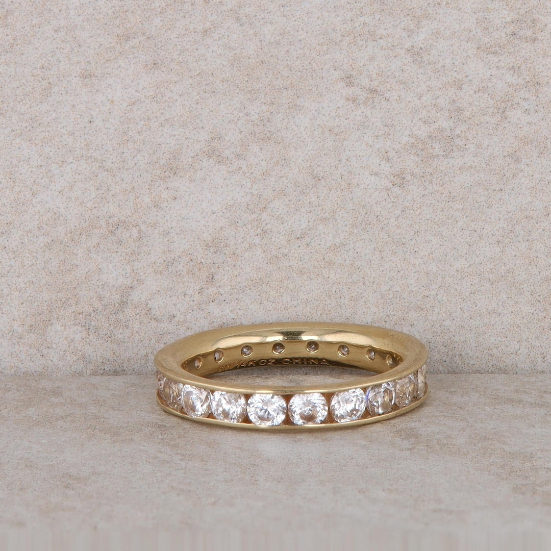 14k Yellow Gold Cubic Zirconia Eternity Band - Etsy