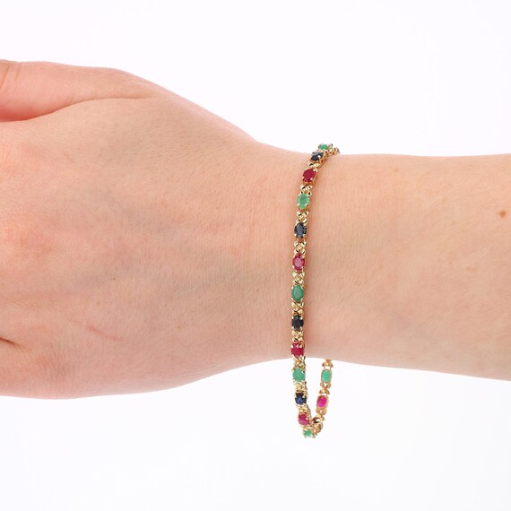 14k Yellow Gold Ruby, Sapphire and Emerald Bracel… - image 4