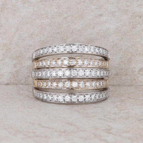 14k Two Tone Diamond Raised Multiple Row Band