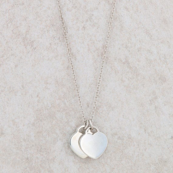 Sterling Silver Tiffany & Co Double Heart Tag Mini Necklace - Etsy
