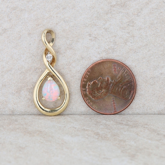 10k Yellow Gold Diamond and Pear Opal Twist Penda… - image 3
