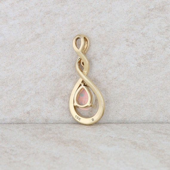 10k Yellow Gold Diamond and Pear Opal Twist Penda… - image 2