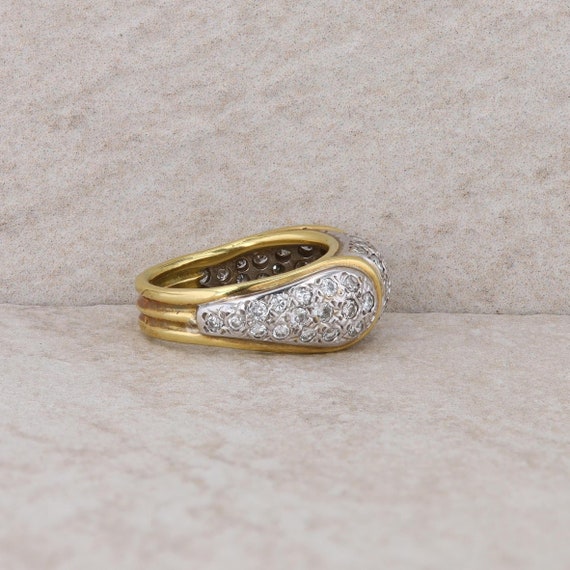 18k Yellow and White Gold Diamond Pave Domed Ring - image 4