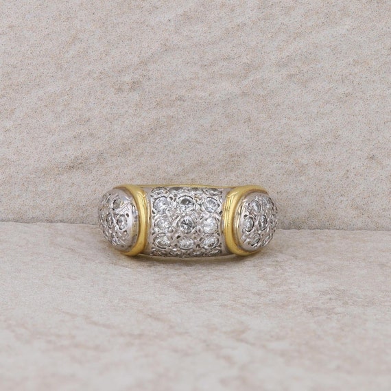 18k Yellow and White Gold Diamond Pave Domed Ring - image 1