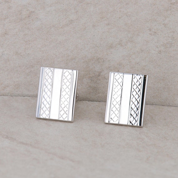 Silver Tone Swank Men's Rectangular Cufflinks Wit… - image 1