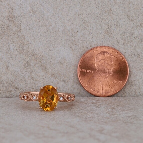 14k Rose Gold Citrine and Diamond Ring - image 8