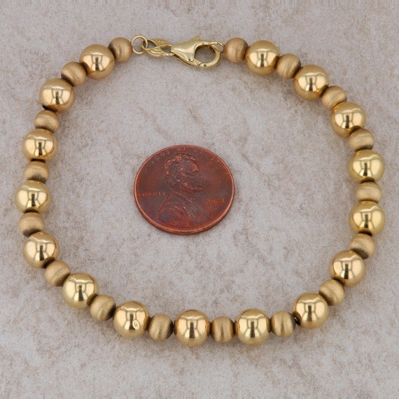 14k Yellow Gold Textured Beaded Bracelet 4.47g - image 3