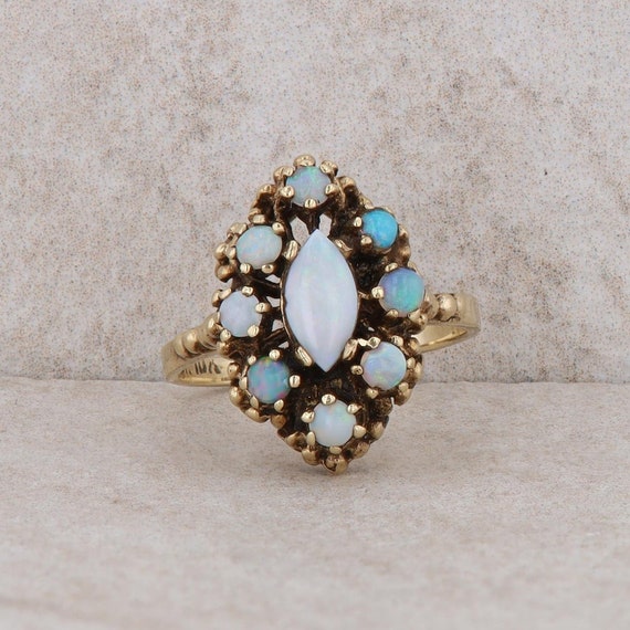 10k Yellow Gold Opal Cabochon Marquise Cluster Rin