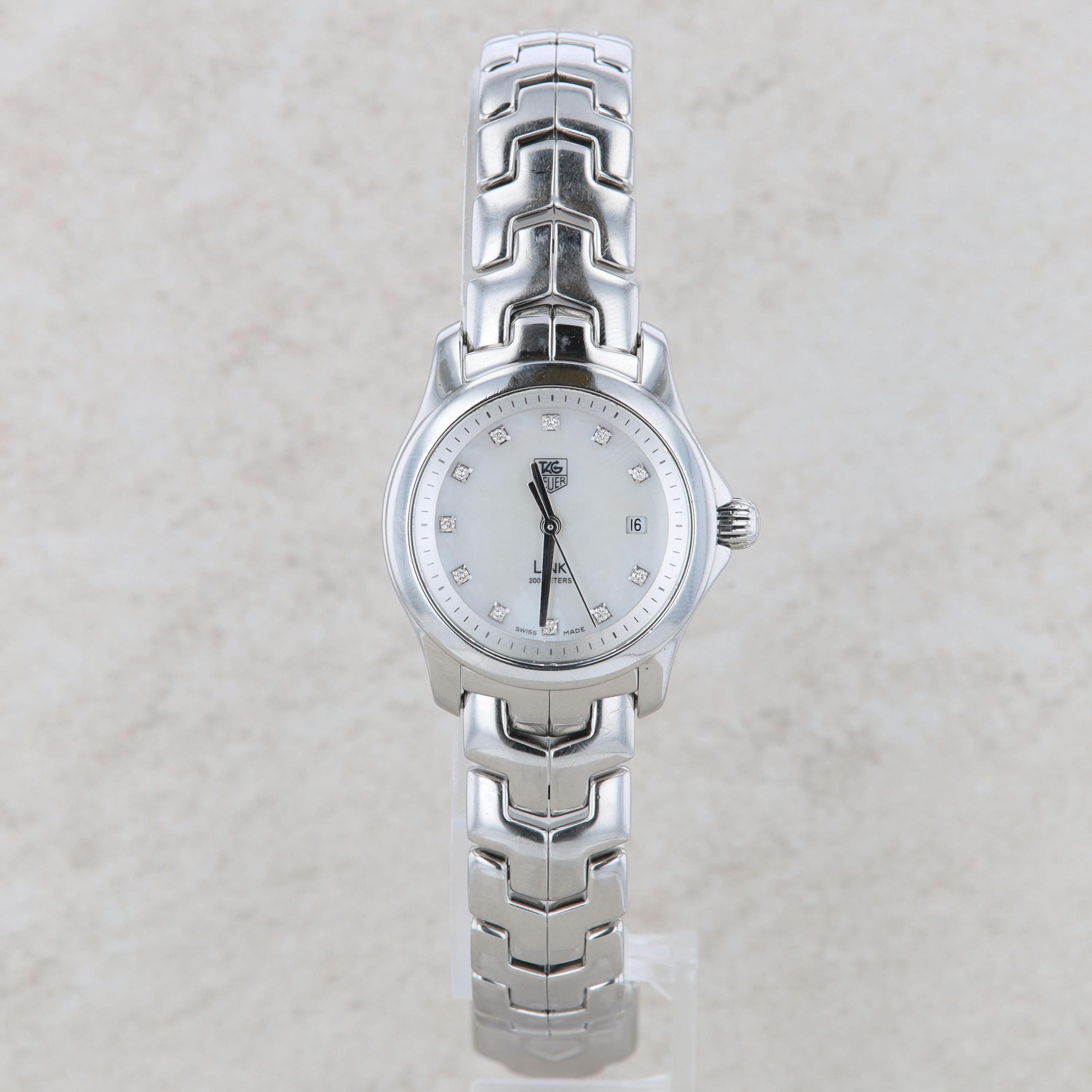 Tag Heuer Stainless Steel Mother of Pearl & Diamond Link Ladies
