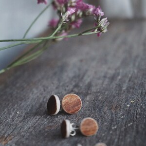 Small Handmade Stud Earrings made of Reindeer Antler & Sterling Silver.