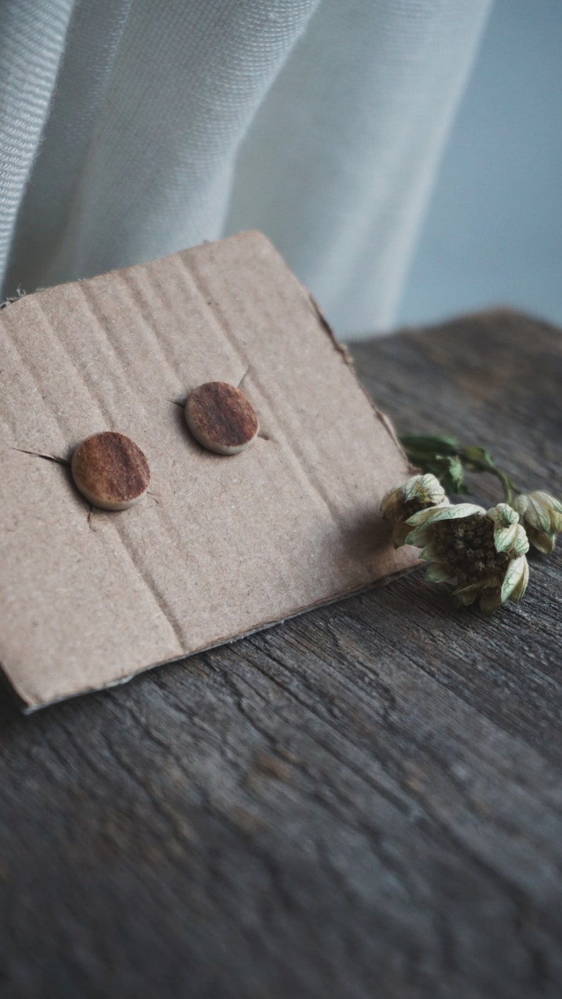 Small Handmade Stud Earrings made of Reindeer Antler & Sterling Silver.