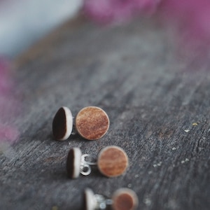 Small Handmade Stud Earrings made of Reindeer Antler & Sterling Silver.