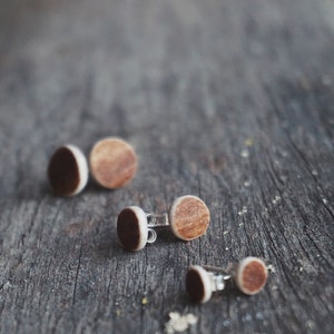 Small Handmade Stud Earrings made of Reindeer Antler & Sterling Silver.