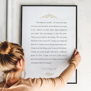 For What It’s Worth Quote Art Print - NO Frame included (Only Print ) - F. Scott Fitzgerald - Literary Wall Art - Poster