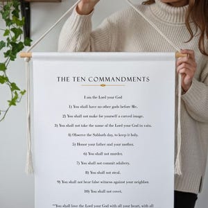 The Ten Commandments Wall Hanging Scroll WITH Matthew 22:37-40 - Bible Wall Art - Vintage Wall Art Scroll - Tapestry