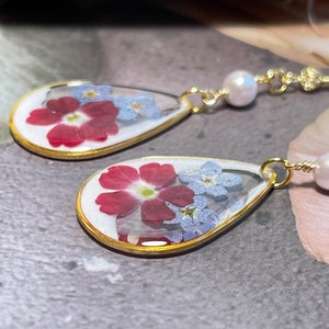 Handgemaakt origineel ontwerp hars hangoorbellen met echte bloemen, cadeau voor haar